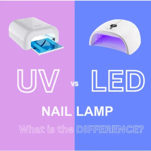 UV versus LED nail lamp comparison graphic asking what the difference is