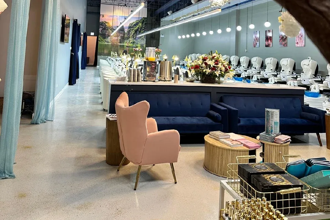 The lounge and light-filled interior of Luxo Nail Spa Avondale